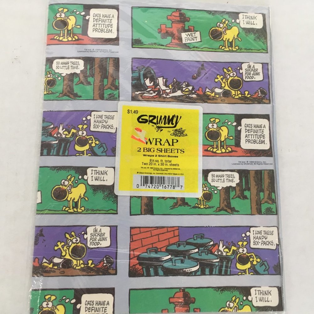VTG Grimmy the dog comic wrapping paper gift wrap